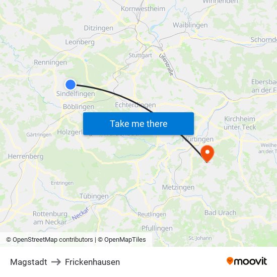 Magstadt to Frickenhausen map