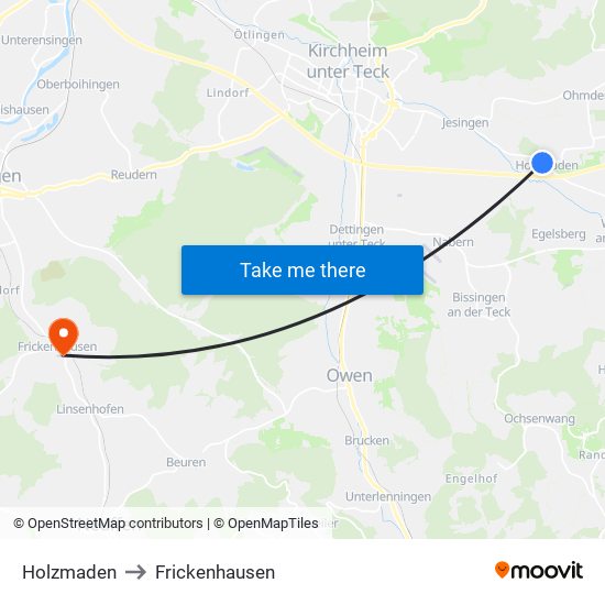 Holzmaden to Frickenhausen map
