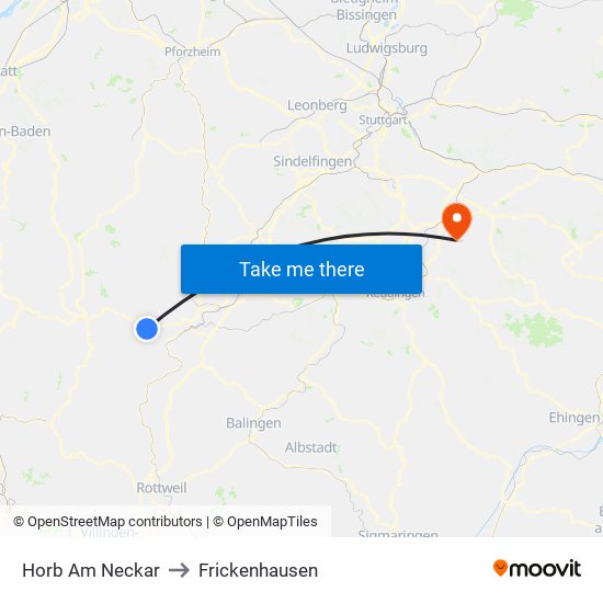 Horb Am Neckar to Frickenhausen map