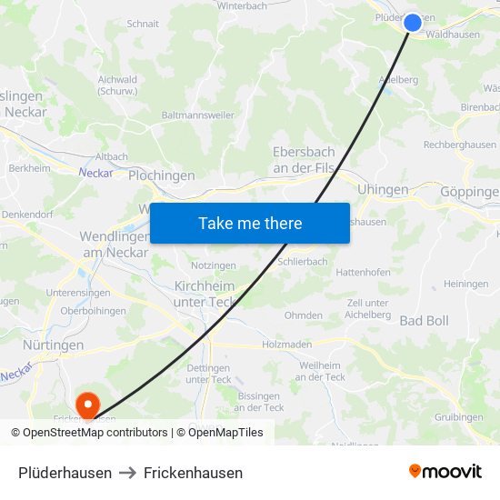 Plüderhausen to Frickenhausen map