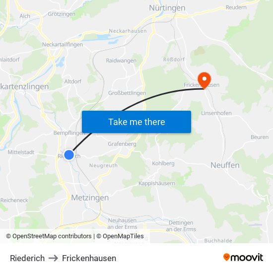 Riederich to Frickenhausen map