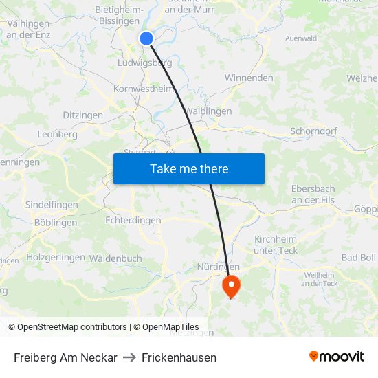 Freiberg Am Neckar to Frickenhausen map
