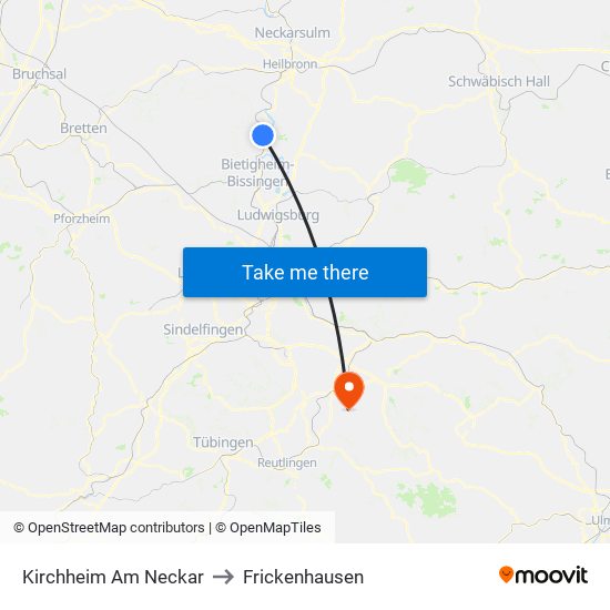 Kirchheim Am Neckar to Frickenhausen map