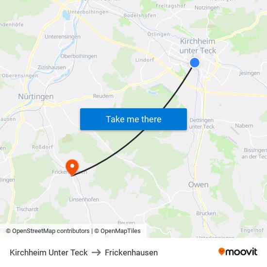 Kirchheim Unter Teck to Frickenhausen map