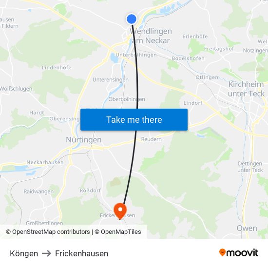 Köngen to Frickenhausen map