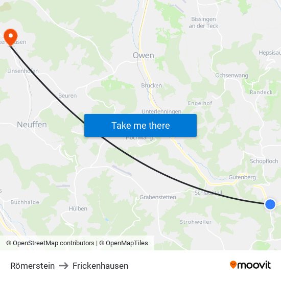 Römerstein to Frickenhausen map