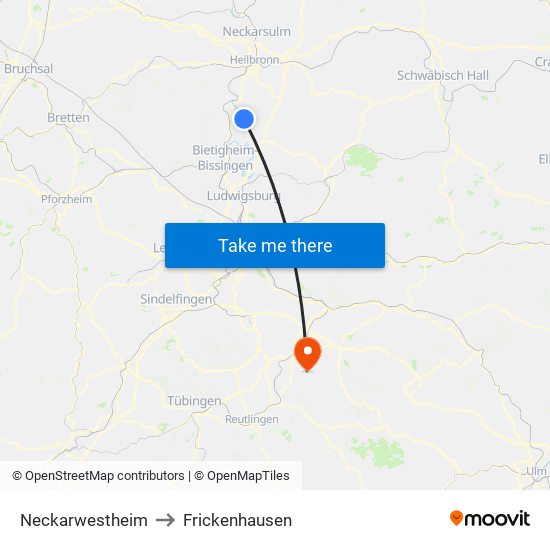 Neckarwestheim to Frickenhausen map