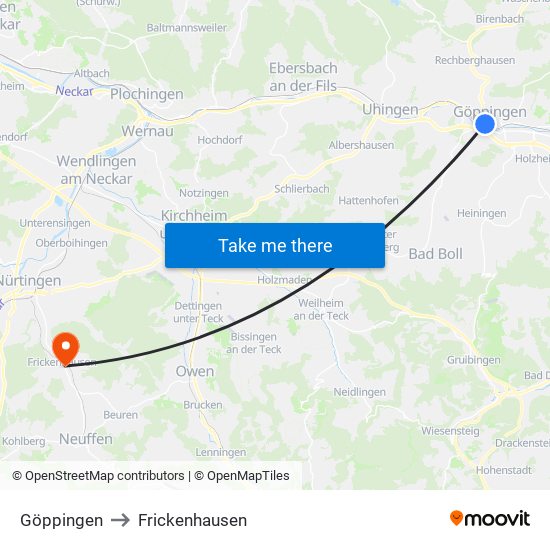 Göppingen to Frickenhausen map