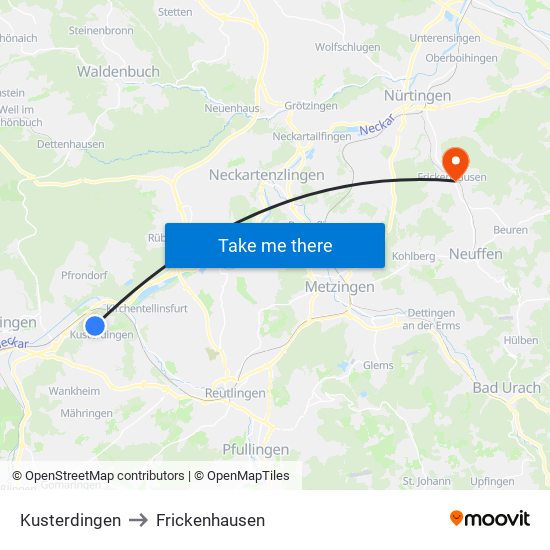 Kusterdingen to Frickenhausen map