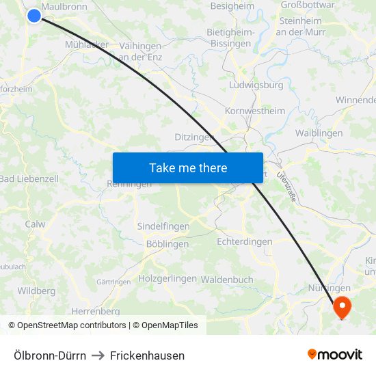 Ölbronn-Dürrn to Frickenhausen map