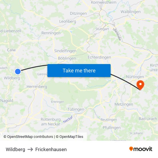 Wildberg to Frickenhausen map