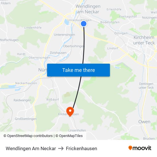 Wendlingen Am Neckar to Frickenhausen map