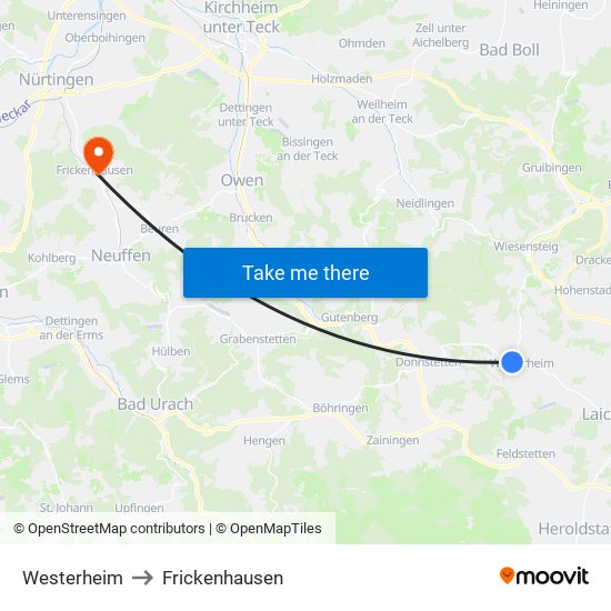 Westerheim to Frickenhausen map