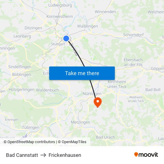 Bad Cannstatt to Frickenhausen map