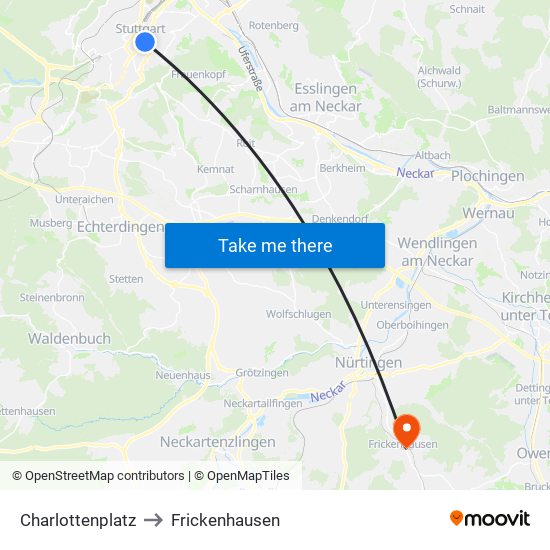 Charlottenplatz to Frickenhausen map