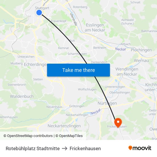 Rotebühlplatz Stadtmitte to Frickenhausen map