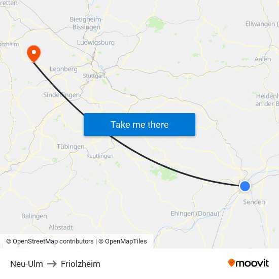 Neu-Ulm to Friolzheim map