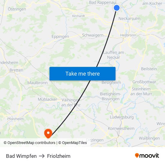 Bad Wimpfen to Friolzheim map