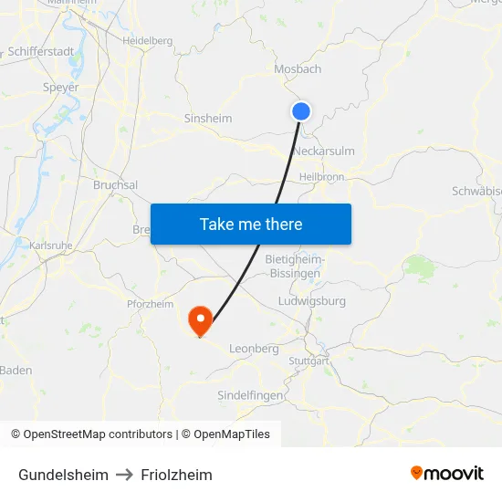 Gundelsheim to Friolzheim map