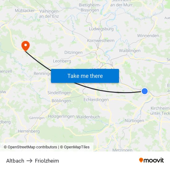 Altbach to Friolzheim map