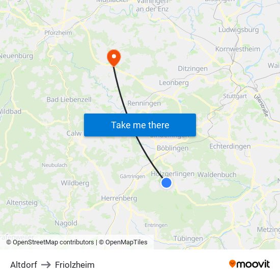 Altdorf to Friolzheim map