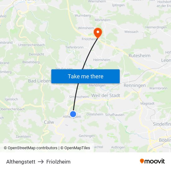 Althengstett to Friolzheim map