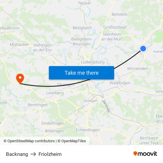 Backnang to Friolzheim map