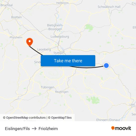 Eislingen/Fils to Friolzheim map