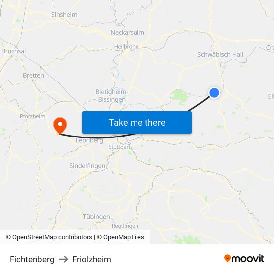 Fichtenberg to Friolzheim map