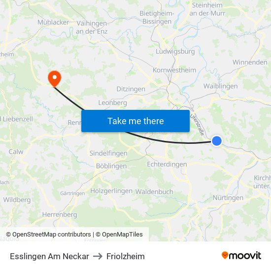 Esslingen Am Neckar to Friolzheim map