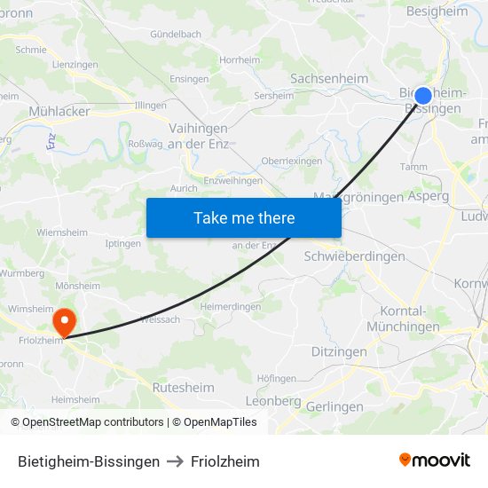 Bietigheim-Bissingen to Friolzheim map