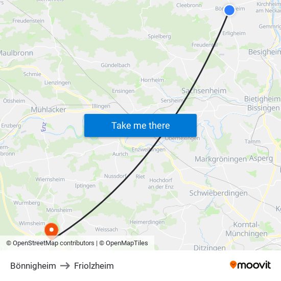 Bönnigheim to Friolzheim map