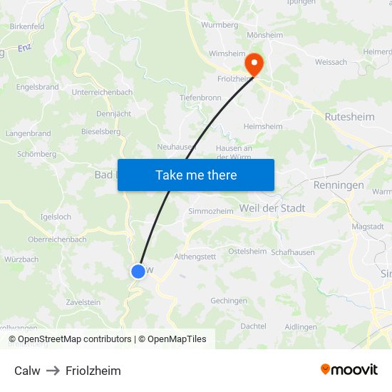 Calw to Friolzheim map