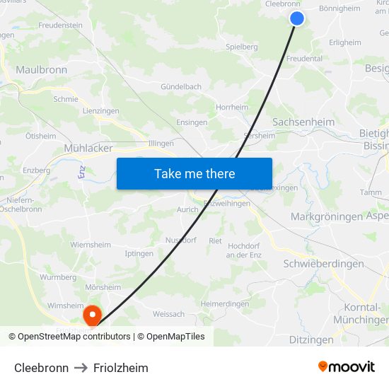 Cleebronn to Friolzheim map