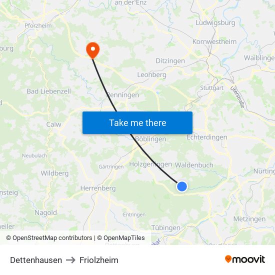 Dettenhausen to Friolzheim map