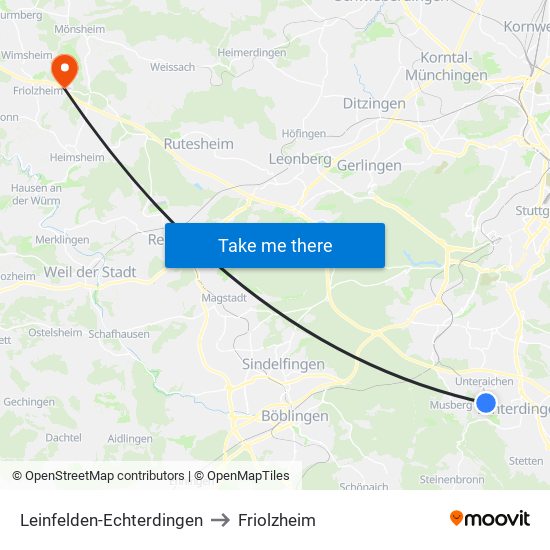 Leinfelden-Echterdingen to Friolzheim map