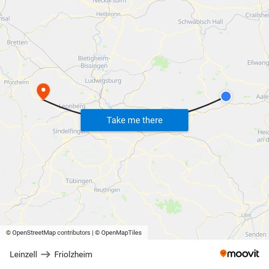 Leinzell to Friolzheim map