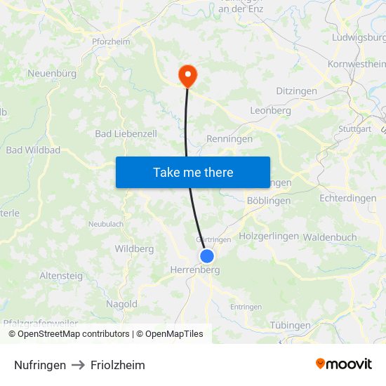 Nufringen to Friolzheim map