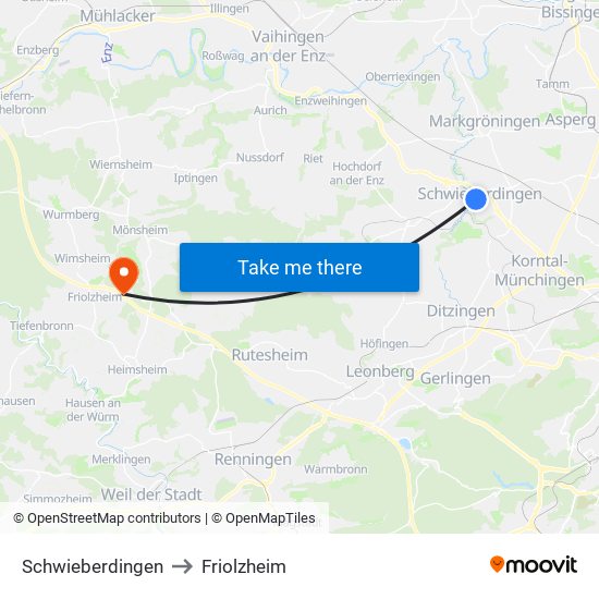 Schwieberdingen to Friolzheim map