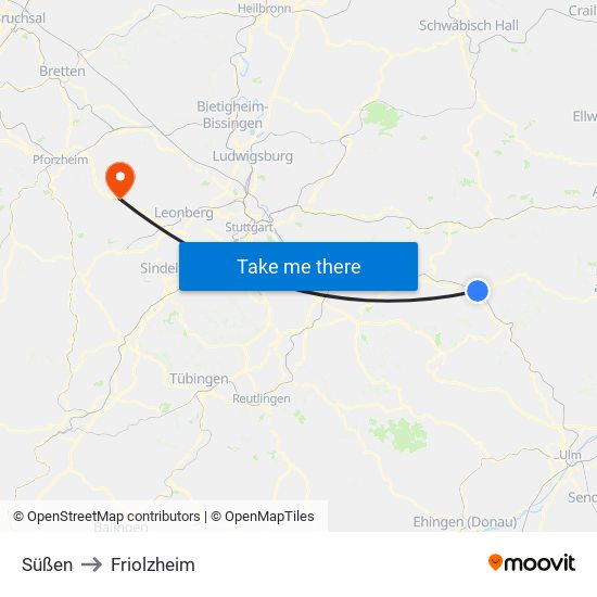 Süßen to Friolzheim map