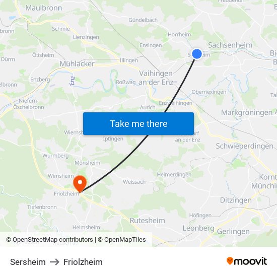 Sersheim to Friolzheim map