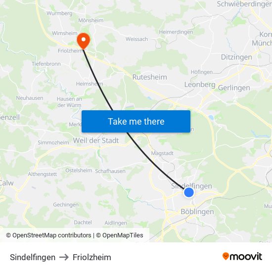 Sindelfingen to Friolzheim map