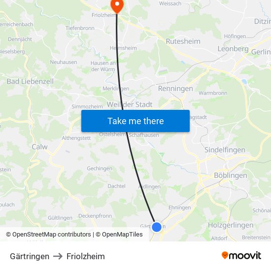 Gärtringen to Friolzheim map