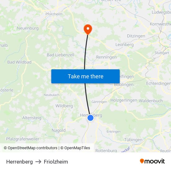 Herrenberg to Friolzheim map