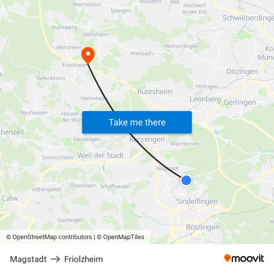 Magstadt to Friolzheim map