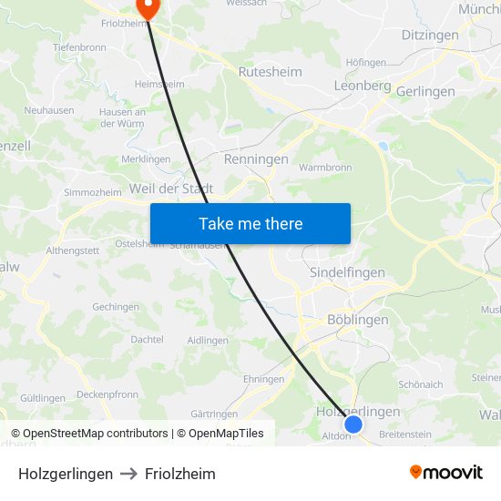 Holzgerlingen to Friolzheim map