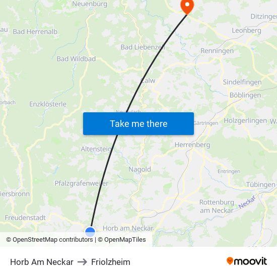 Horb Am Neckar to Friolzheim map
