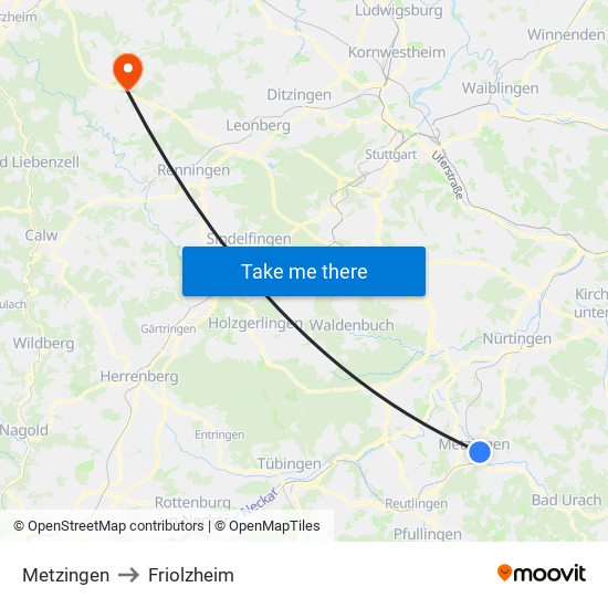 Metzingen to Friolzheim map