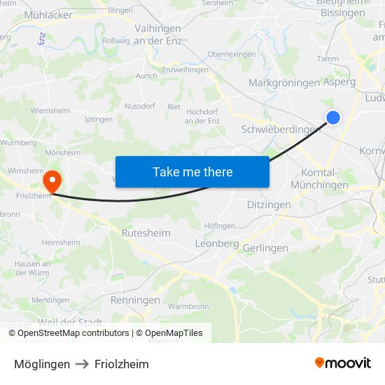 Möglingen to Friolzheim map