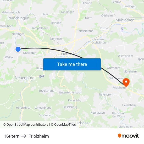 Keltern to Friolzheim map